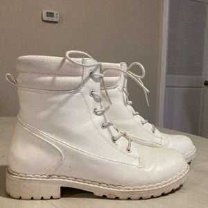 JustFab White Leather Combat Boots
